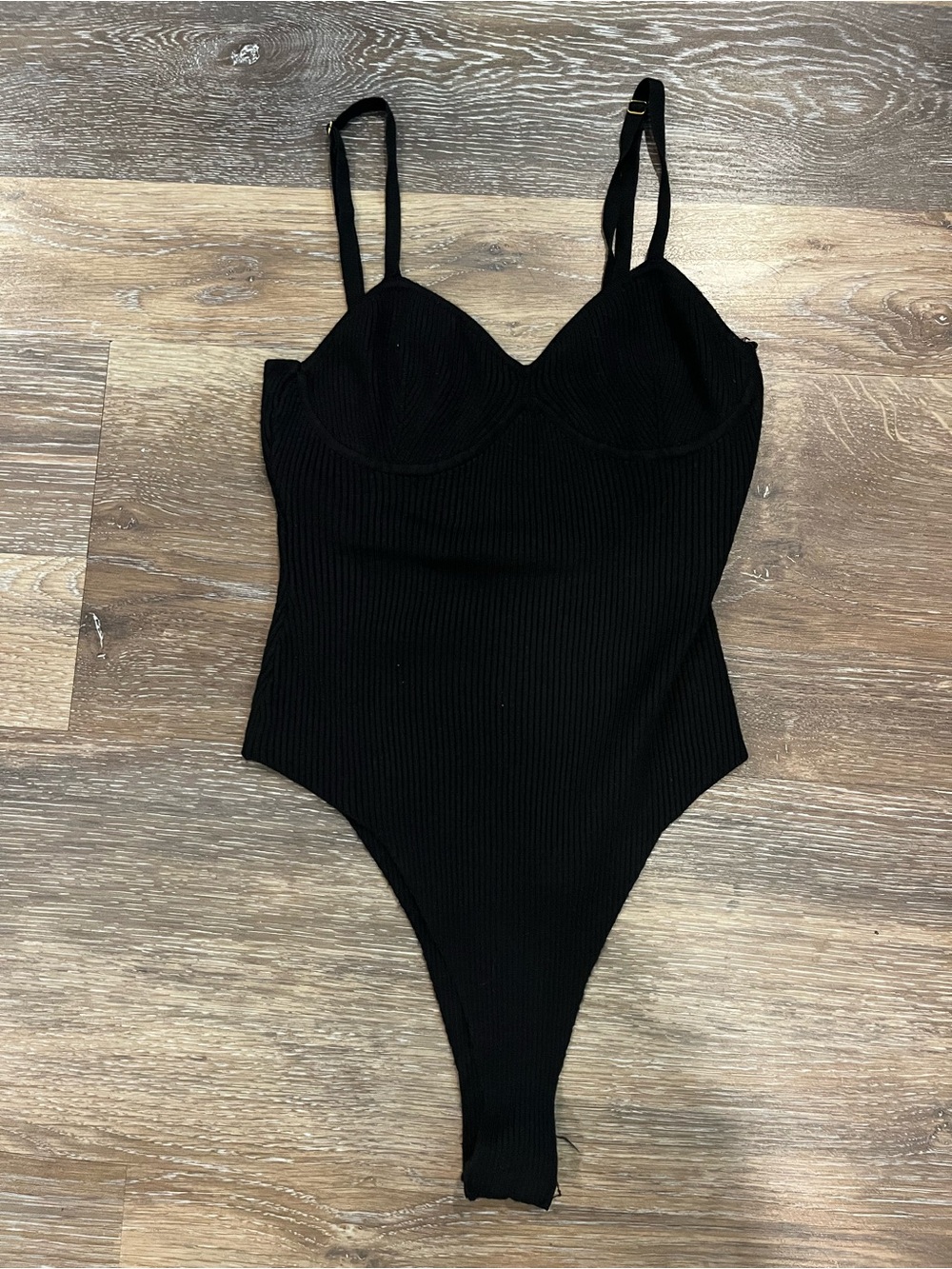 Ribbed Black Scoop Bust Bodysuit